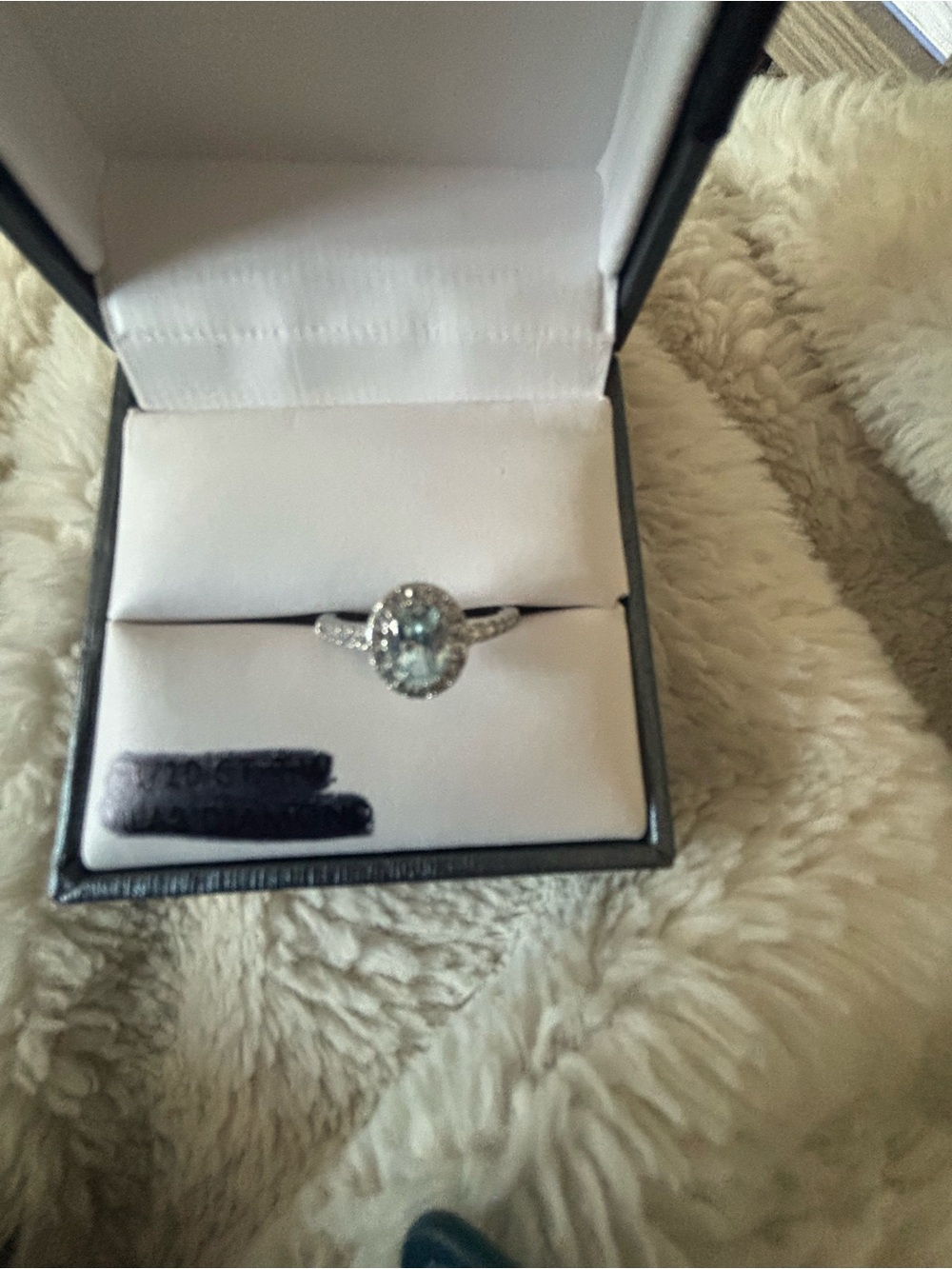 Kohl's Silver Ring with Aqua Center Stone and Halo Accents